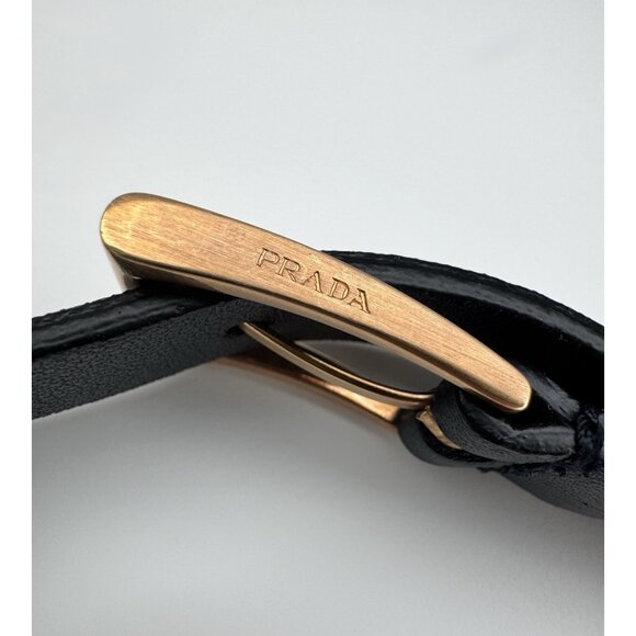 Prada Skinny Belt Size S M Black Leather Rose Gold Hardware - Picture 5 of 10